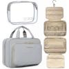 BAGSMART Toiletry Bag Hanging Travel Makeup Organizer with TSA Approved Transparent Cosmetic Bag Makeup Bag for Full Sized Toiletries, Medium-Pink(Grey)