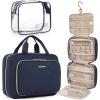 BAGSMART Toiletry Bag Hanging Travel Makeup Organizer with TSA Approved Transparent Cosmetic Bag Makeup Bag for Full Sized Toiletries, Medium-Pink(Navy)
