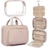 BAGSMART Toiletry Bag Hanging Travel Makeup Organizer with TSA Approved Transparent Cosmetic Bag Makeup Bag for Full Sized Toiletries, Medium-Pink(Pink)