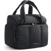 BAGSMART Toiletry Bag for Women with Dual-Padded Handles, Puffy Lightweight Makeup Bag for Makeup Accessories, Brushes Set, Travel-Sized Container, Camel(Jet Black)