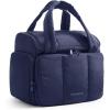 BAGSMART Toiletry Bag for Women with Dual-Padded Handles, Puffy Lightweight Makeup Bag for Makeup Accessories, Brushes Set, Travel-Sized Container, Camel(Navy Blue)