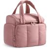 BAGSMART Toiletry Bag for Women with Dual-Padded Handles, Puffy Lightweight Makeup Bag for Makeup Accessories, Brushes Set, Travel-Sized Container, Camel(Nude Pink)