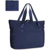 BAGSMART Tote Bag for Women, Foldable Tote Bag With Zipper Travel Large Shoulder Bag Handbag for Work-16.5”l X 6”wx 14”h(B-navy Blue-16.5”l X 6”wx 14”h)