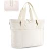 BAGSMART Tote Bag for Women, Foldable Tote Bag With Zipper Travel Large Shoulder Bag Handbag for Work-16.5”l X 6”wx 14”h(D-beige-16.5”l X 6”wx 14”h)