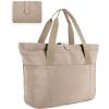 BAGSMART Tote Bag for Women, Foldable Tote Bag With Zipper Travel Large Shoulder Bag Handbag for Work-16.5”l X 6”wx 14”h(Grayish Brown-16.5”l X 6”wx 14”h)