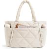 BAGSMART Tote Bag for Women, Puffy Tote Bag with Zipper, Large Quilted Shoulder Bag with Compartments for Travel, Work, Gym(A-beige)