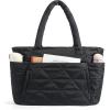 BAGSMART Tote Bag for Women, Puffy Tote Bag with Zipper, Large Quilted Shoulder Bag with Compartments for Travel, Work, Gym(B-black)