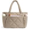 BAGSMART Tote Bag for Women, Puffy Tote Bag with Zipper, Large Quilted Shoulder Bag with Compartments for Travel, Work, Gym(C-grayish Brown)