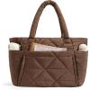 BAGSMART Tote Bag for Women, Puffy Tote Bag with Zipper, Large Quilted Shoulder Bag with Compartments for Travel, Work, Gym(Coffee)