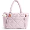 BAGSMART Tote Bag for Women, Puffy Tote Bag with Zipper, Large Quilted Shoulder Bag with Compartments for Travel, Work, Gym(F-pink)