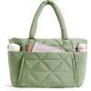 BAGSMART Tote Bag for Women, Puffy Tote Bag with Zipper, Large Quilted Shoulder Bag with Compartments for Travel, Work, Gym(Green)