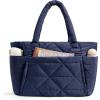 BAGSMART Tote Bag for Women, Puffy Tote Bag with Zipper, Large Quilted Shoulder Bag with Compartments for Travel, Work, Gym(Navy Blue)