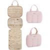 BAGSMART Travel Jewelry Case, Hanging Jewelry Organizer with Zipper Pockets, Large Capacity Puffy Jewelry Roll for Earrings, Necklaces, Rings on Closet, Wall, Door, Portable Travel Essentials, Pink