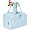 BAGSMART Travel Toiletry Bag, Lightweight Large Wide-open Travel Bag for Women, Puffy Cosmetic Makeup Bag Organizer with Handle for Accessories,Essentials, Toiletries, Black(d-Blue)