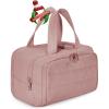BAGSMART Travel Toiletry Bag, Lightweight Large Wide-open Travel Bag for Women, Puffy Cosmetic Makeup Bag Organizer with Handle for Accessories,Essentials, Toiletries, Black(Dark Pink)