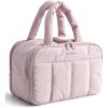 BAGSMART Travel Toiletry Bag, Puffy Large Toiletry Bag for Women, Lightweight Cosmetic Makeup Bag Organizer with Handle for Traveling, Accessories, Essentials, Toiletries (Black)(F-Light Pink)