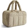 BAGSMART Travel Toiletry Bag, Puffy Large Toiletry Bag for Women, Lightweight Cosmetic Makeup Bag Organizer with Handle for Traveling, Accessories, Essentials, Toiletries (Black)(D-Light Camel)