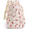 BAGSMAT Womens Backpack Travel Laptop Backpack for Women, Quilted College Laptop Bookbag, Work Back Pack for Women, Cute Computer Water-Resistant Casual Daypack, Puffer Black(15-cherry Print)
