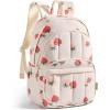 BAGSMAT Womens Backpack Travel Laptop Backpack for Women, Quilted College Laptop Bookbag, Work Back Pack for Women, Cute Computer Water-Resistant Casual Daypack, Puffer Black(16-strawberry Print)