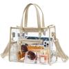 Missnine Clear Bag for Stadium Events Thick PVC Clear Tote Bag for Women with Guitar Strap for Sports Concert Beach(Adjustable Strap-khaki)
