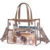 Missnine Clear Bag for Stadium Events Thick PVC Clear Tote Bag for Women with Guitar Strap for Sports Concert Beach(Adjustable Strap-tan)