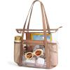 Missnine Clear Bag for Stadium Events Thick PVC Clear Tote Bag for Women with Guitar Strap for Sports Concert Beach(Classic Handles-brown)