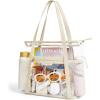 Missnine Clear Bag for Stadium Events Thick PVC Clear Tote Bag for Women with Guitar Strap for Sports Concert Beach(Classic Handles-khaki)
