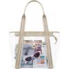 Missnine Clear Bag for Stadium Events Thick PVC Clear Tote Bag for Women with Guitar Strap for Sports Concert Beach(Jacquard Handles-khaki)