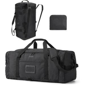 BAGSAMRT 60L Foldable Duffle Bag for Travel, Large Travel Duffel Bag for Men, 4 in 1 Travel Backpack, Carry on Weekender Bag, Army Green(Black)