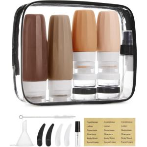 BAGSMART 18 Pack TSA Approved Travel Bottles for Toiletries, Leak Proof Silicone Travel Size Containers Bottles for Shampoo, Macaron(Earth Tone)