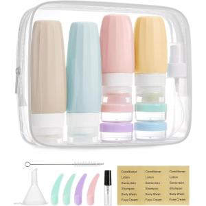 BAGSMART 18 Pack TSA Approved Travel Bottles for Toiletries, Leak Proof Silicone Travel Size Containers Bottles for Shampoo, Macaron(Soft Pastel)