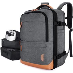 BAGSMART 37L Compression Travel Backpack, Expandable Carry On Backpack with Packing Cubes, Water Resistant Weekender Backpack Fits 17 Inch laptop, Luggage Daypack with Shoe Bag, Grey(Grey)