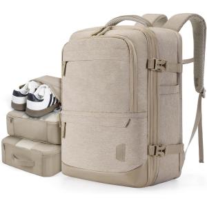 BAGSMART 37L Compression Travel Backpack, Expandable Carry On Backpack with Packing Cubes, Water Resistant Weekender Backpack Fits 17 Inch laptop, Luggage Daypack with Shoe Bag, Grey(Khaki)