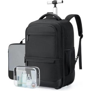BAGSMART 37L Compression Travel Backpack, Expandable Carry On Backpack with Packing Cubes, Water Resistant Weekender Backpack Fits 17 Inch laptop, Luggage Daypack with Shoe Bag, Grey(Obsidian Black With Wheels)