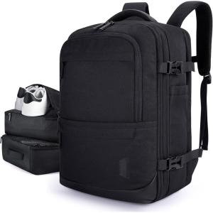 BAGSMART 37L Compression Travel Backpack, Expandable Carry On Backpack with Packing Cubes, Water Resistant Weekender Backpack Fits 17 Inch laptop, Luggage Daypack with Shoe Bag, Grey(Obsidian Black)
