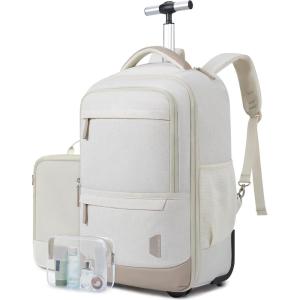 BAGSMART 37L Compression Travel Backpack, Expandable Carry On Backpack with Packing Cubes, Water Resistant Weekender Backpack Fits 17 Inch laptop, Luggage Daypack with Shoe Bag, Grey(Beige With Wheels)