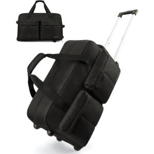 BAGSMART 42L Rolling Duffle Bag with Wheels, Carry On Bag Duffel Bag for Travel, Wet Pocket Duffle Bag with Wheels and Handle, Brown(Black)