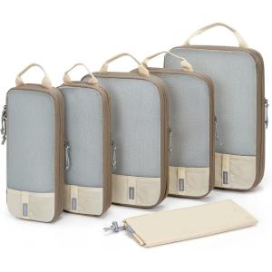 BAGSMART 6 Set /4 Set/2 Set Compression Packing Cubes for Travel, Lightweight Luggage Organizer Bags, Durable Space Saver Bags Travel Essentials(Antique White)