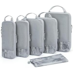 BAGSMART 6 Set /4 Set/2 Set Compression Packing Cubes for Travel, Lightweight Luggage Organizer Bags, Durable Space Saver Bags Travel Essentials(Camouflage Grey)