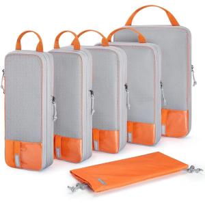 BAGSMART 6 Set /4 Set/2 Set Compression Packing Cubes for Travel, Lightweight Luggage Organizer Bags, Durable Space Saver Bags Travel Essentials(Sunset Orange)