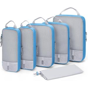 BAGSMART 6 Set /4 Set/2 Set Compression Packing Cubes for Travel, Lightweight Luggage Organizer Bags, Durable Space Saver Bags Travel Essentials(White & Blue)
