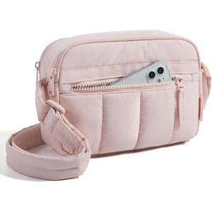BAGSMART Anti Theft Crossbody Bags for Women Travel Purse, Medium Quilted Puffy cross body bag, Handbags Shoulder Purses, Baby Pink-medium(Baby Pink)