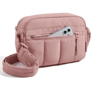 BAGSMART Anti Theft Crossbody Bags for Women Travel Purse, Medium Quilted Puffy cross body bag, Handbags Shoulder Purses, Baby Pink-medium(Dark Pink)