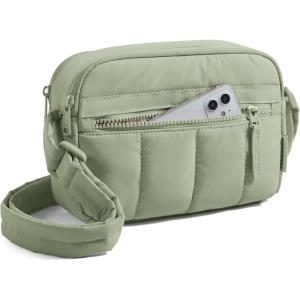 BAGSMART Anti Theft Crossbody Bags for Women Travel Purse, Medium Quilted Puffy cross body bag, Handbags Shoulder Purses, Baby Pink-medium(Green)