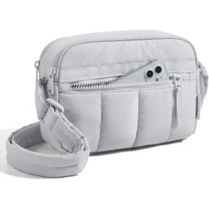 BAGSMART Anti Theft Crossbody Bags for Women Travel Purse, Medium Quilted Puffy cross body bag, Handbags Shoulder Purses, Baby Pink-medium(Light Gray)