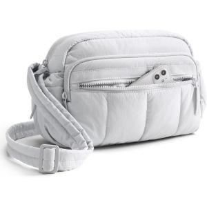 BAGSMART Anti Theft Crossbody Bags for Women Travel Purse, Medium Quilted Puffy cross body bag, Handbags Shoulder Purses, Baby Pink-medium(Light Gray-1)