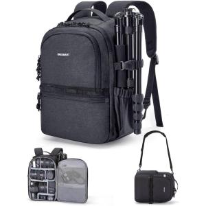 BAGSMART Camera Backpack, DSLR SLR Small Camera Bags for Photographers Compatible for Sony Canon Nikon, Shoulder Strap 2-in-1 Travel Backpack Fits 12.9″ iPad, Black(Black)