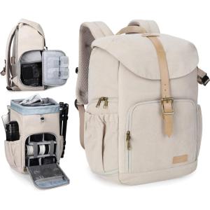 BAGSMART Camera Backpack, DSLR SLR Waterproof Camera Bag, Anti-Theft Photography Backpack with 15 Inch Laptop Compartment, Tripod Holder & Rain Cover, Black(Ivory White)