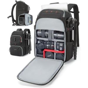 BAGSMART Camera Bag for Photographers, Professional Camera Bag Fits up to 15.6″ Laptop, DSLR/Drones/Tripod Camera Case with Rain Cover, Black(Light Black)