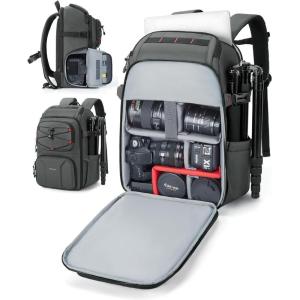 BAGSMART Camera Bag for Photographers, Professional Camera Bag Fits up to 15.6″ Laptop, DSLR/Drones/Tripod Camera Case with Rain Cover, Black(Light Grey)